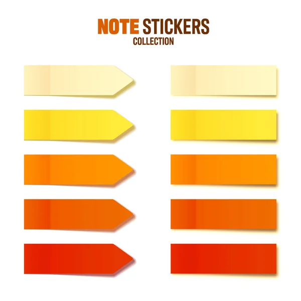 Realistic orange sticky notes collection. Arrow flag tabs. Post note stickers. Colorful sticky paper sheets. Vector illustration. — Stock Vector