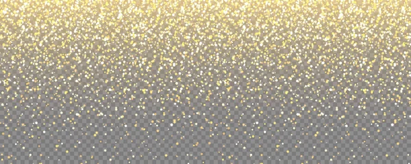 Brillo dorado brillante con luces Bokeh sobre fondo vectorial transparente. Caída de Confetti Brillante con fragmentos de oro. Efecto de luz brillante para la tarjeta de felicitación de Navidad o Año Nuevo. — Vector de stock