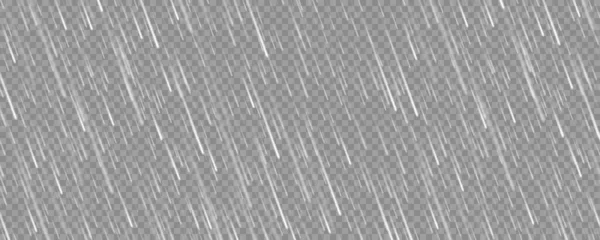 Textura de lluvia realista sobre fondo transparente. Lluvias, gotas de agua efecto. Otoño húmedo día lluvioso. Ilustración vectorial. — Vector de stock