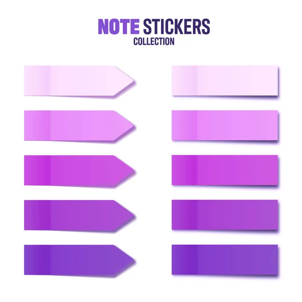 Realistic purple sticky notes collection. Arrow flag tabs. Post note stickers. Colorful sticky paper sheets. Vector illustration. — Stock Vector