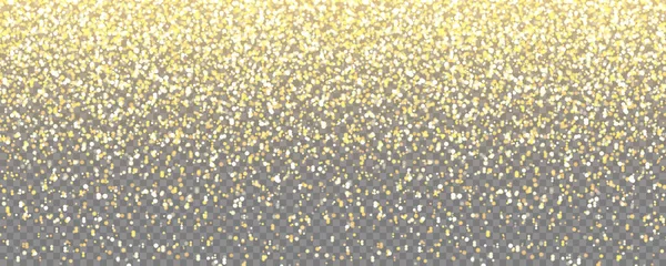 Jiskřivé zlaté třpyt s Bokeh Světla na průhledném vektorovém pozadí. Falling Shiny Confetti with Gold Shards. Zářící světelný efekt na vánoční nebo novoroční přání. — Stockový vektor