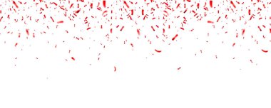 Noel, sevgililer günü beyaz arka planda kırmızı konfeti. Parlak bir parıltı düşüyor. Parti tasarım elementleri.