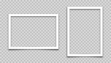 Gerçekçi boş fotoğraf kartı çerçevesi, film seti. Retro vintage fotoğraf. Dijital enstantane görüntüsü. Tasarım için şablon ya da maket. Vektör illüstrasyonu.