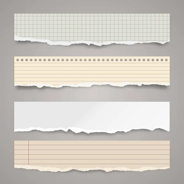 Ruban de papier coloré déchiré. Des restes de papier froissés réalistes avec des bords déchirés. Morceaux doublés de pages de cahier. Illustration vectorielle. — Image vectorielle