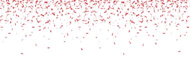 Noel, sevgililer günü beyaz arka planda kırmızı konfeti. Parlak bir parıltı düşüyor. Parti tasarım elementleri.