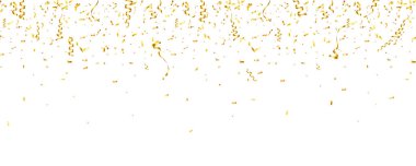 Kurdeleli Noel altın konfetisi. Altın renginde parlayan bir parıltı. Yeni yıl, doğum günü, sevgililer günü tasarım öğesi. Tatil arkaplanı.