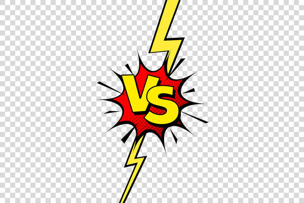 Comic challenge background. Cartoon battle, fight border. Versus or vs frame with lightning. Sports team competition poster. Vector illustration.