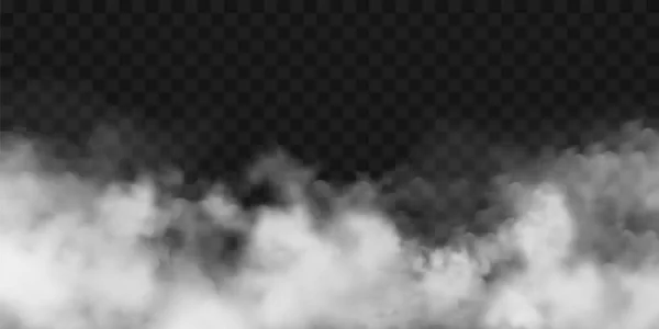 Реалістичний туман, ефект туману. Дим на темному тлі. Векторна пара в повітрі, потік пари. Хмари . — стоковий вектор