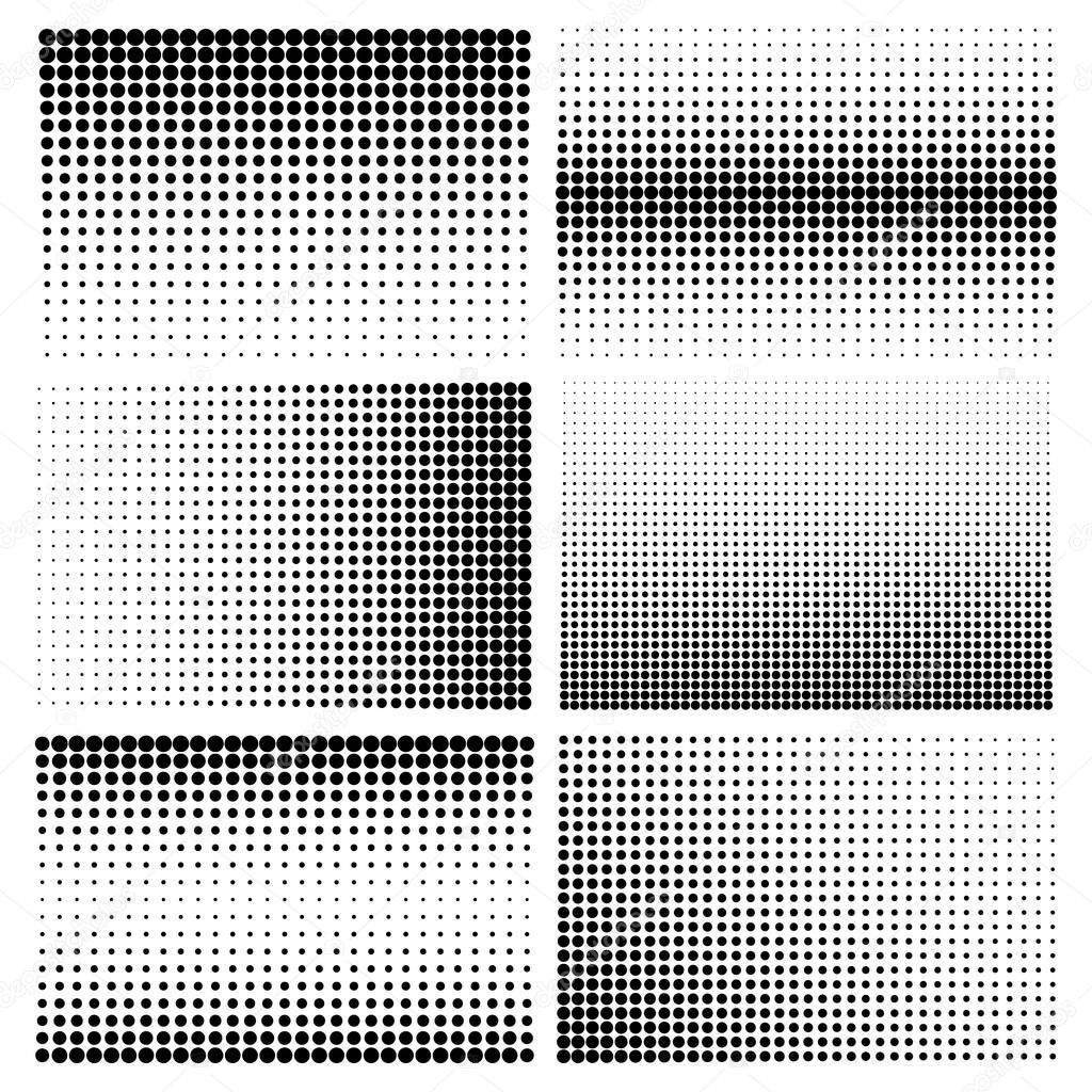 Halftone design elements with black dots isolated on white background. Comic dotted pattern.Vector illustration