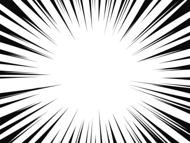 Çizgi roman radyal çizgileri. Hareketli çizgi roman arka planı, hız çizgileri. Vektör illüstrasyonu.