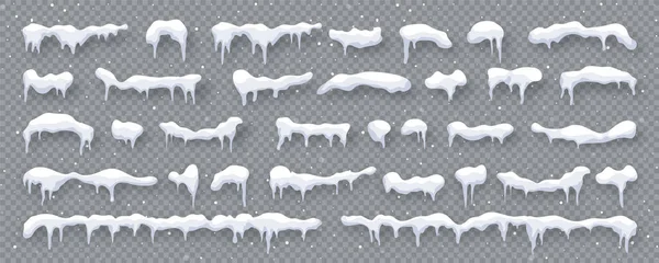 Χιόνι, παγόβουνα απομονώνονται σε διαφανές φόντο. Χιονίζει με νιφάδες χιονιού. Χειμερινή περίοδος. Στοιχείο σχεδιασμού χριστουγεννιάτικων καρτών. Εικονογράφηση διανύσματος. — Διανυσματικό Αρχείο