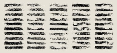 Grunge fırça darbeleri, çizgiler, mürekkep lekeleri, elle çizilmiş karalama şekilleri. El yapımı kabataslak izler, akrilik lekeler, kömür çizgileri. Boya dokuları, kuru fırça etkisi. İşaret altı çizili. Vektör illüstrasyonu.