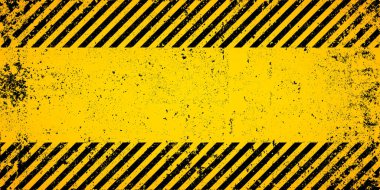 Sarı ve siyah köşegen çizgileri olan uyarı işareti. Dikkat, tehlike ya da uyarı sembolü. İnşaat alanı tabelası, yol güvenliği uyarısı, tehlike bayrağı, güvenlik alarmı kalkanı. Vektör illüstrasyonu.
