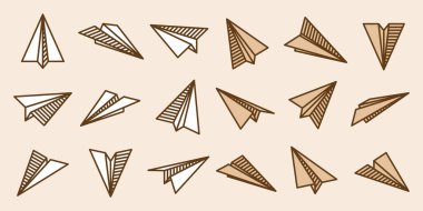 Şeffaf arka planda el yapımı gerçekçi kağıt uçaklar koleksiyonu. Origami uçağı düz stil. Vektör illüstrasyonu