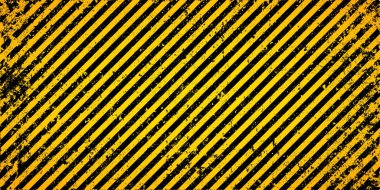Sarı ve siyah köşegen çizgileri olan uyarı işareti. Dikkat, tehlike ya da uyarı sembolü. İnşaat alanı tabelası, yol güvenliği uyarısı, tehlike bayrağı, güvenlik alarmı kalkanı. Vektör illüstrasyonu.