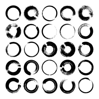 Grunge daireleri, fırça darbeleri, çizgiler, mürekkep lekeleri, elle çizilmiş karalama şekilleri. El yapımı kabataslak izler, akrilik lekeler, kömür çizgileri. Boya dokuları, kuru fırça etkisi. Vektör illüstrasyonu.