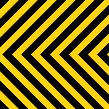 Sarı ve siyah köşegen çizgileri olan uyarı işareti. Dikkat, tehlike ya da uyarı sembolü. İnşaat alanı tabelası, yol güvenliği uyarısı, tehlike bayrağı, güvenlik alarmı kalkanı. Vektör illüstrasyonu.