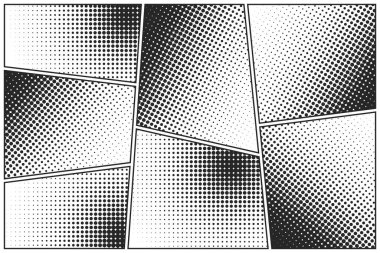 Çizgi film özgeçmişi ayarlandı. Yarım ton unsurlu siyah beyaz çizgi roman posteri. Retro Pop Art tarzı. Vektör illüstrasyonu.