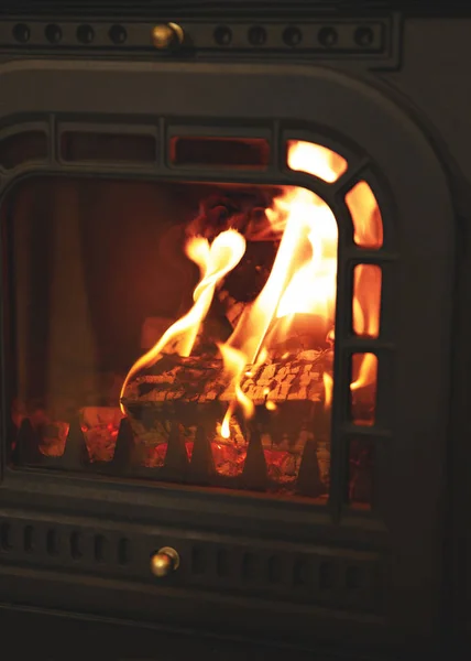 Primer Plano Quema Leña Chimenea — Foto de Stock