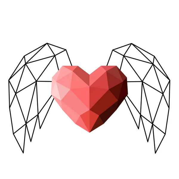 Coração Baixo Poli Origami Coração Sobre Fundo Branco Coração Poligonal — Vetor de Stock