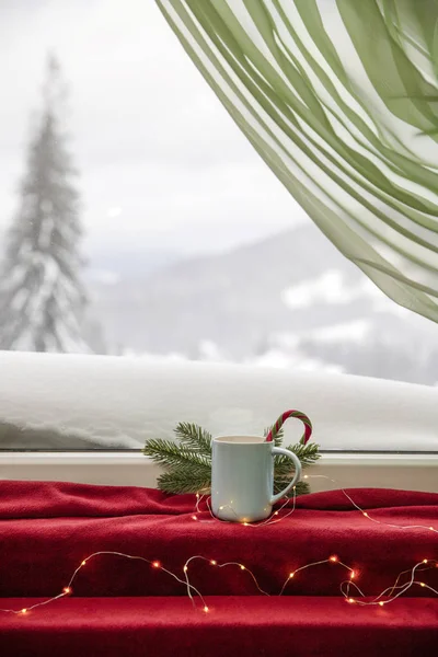 Fondo Navidad Con Una Taza Café — Foto de Stock