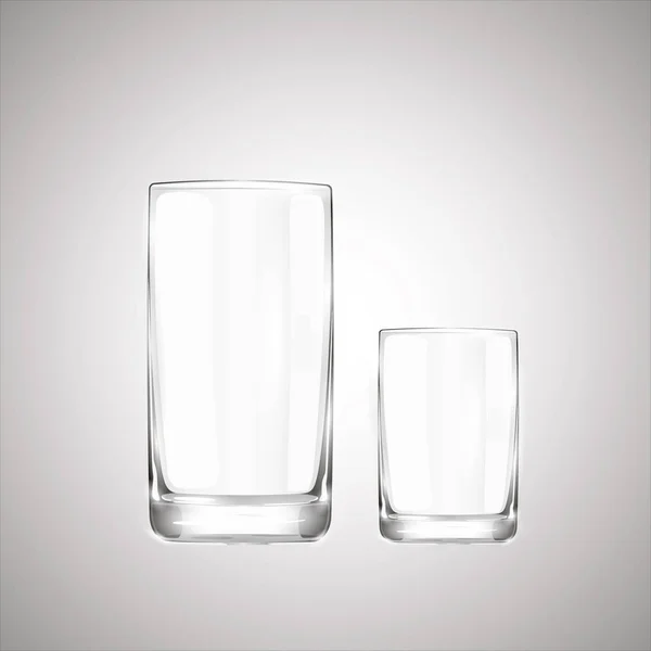 Γκρο πλαν γυαλί. Γυάλινο ποτήρι. Ρεαλιστική ποτήρι ζέσεως. Γυάλινα σκεύη — Διανυσματικό Αρχείο