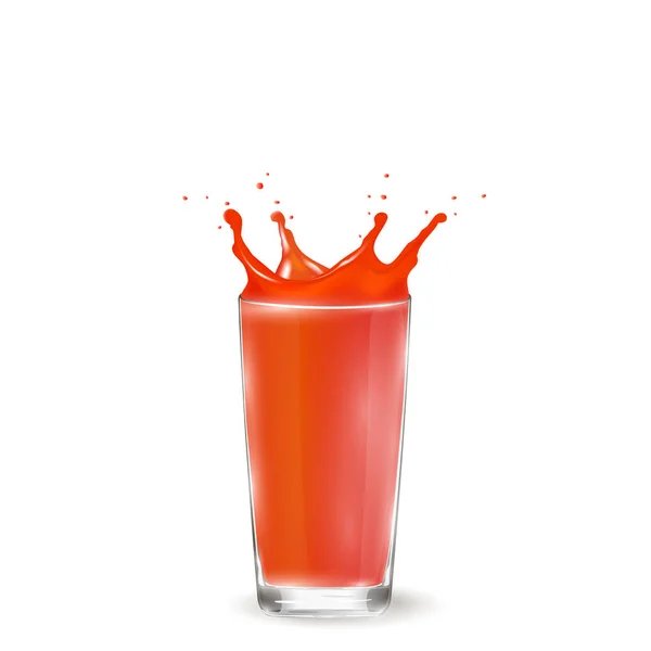 Glas med tomatjuice. Tomat närbild. Röd tomat. — Stock vektor