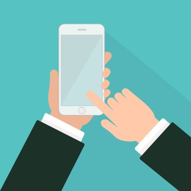 Telefon simgesi Vector.Hand akıllı telefonu tutun. Elinde cep telefonu 