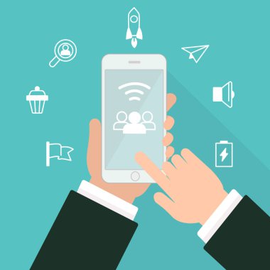 Akıllı telefonu elinize tutun. Telefon simgesi Vector.Cep telefonu elinde