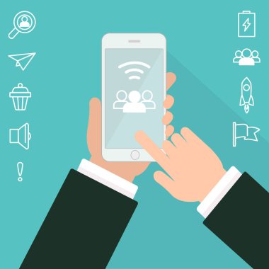 Akıllı telefonu elinize tutun. El simgesi cep telefonu. Telefon simgesi 