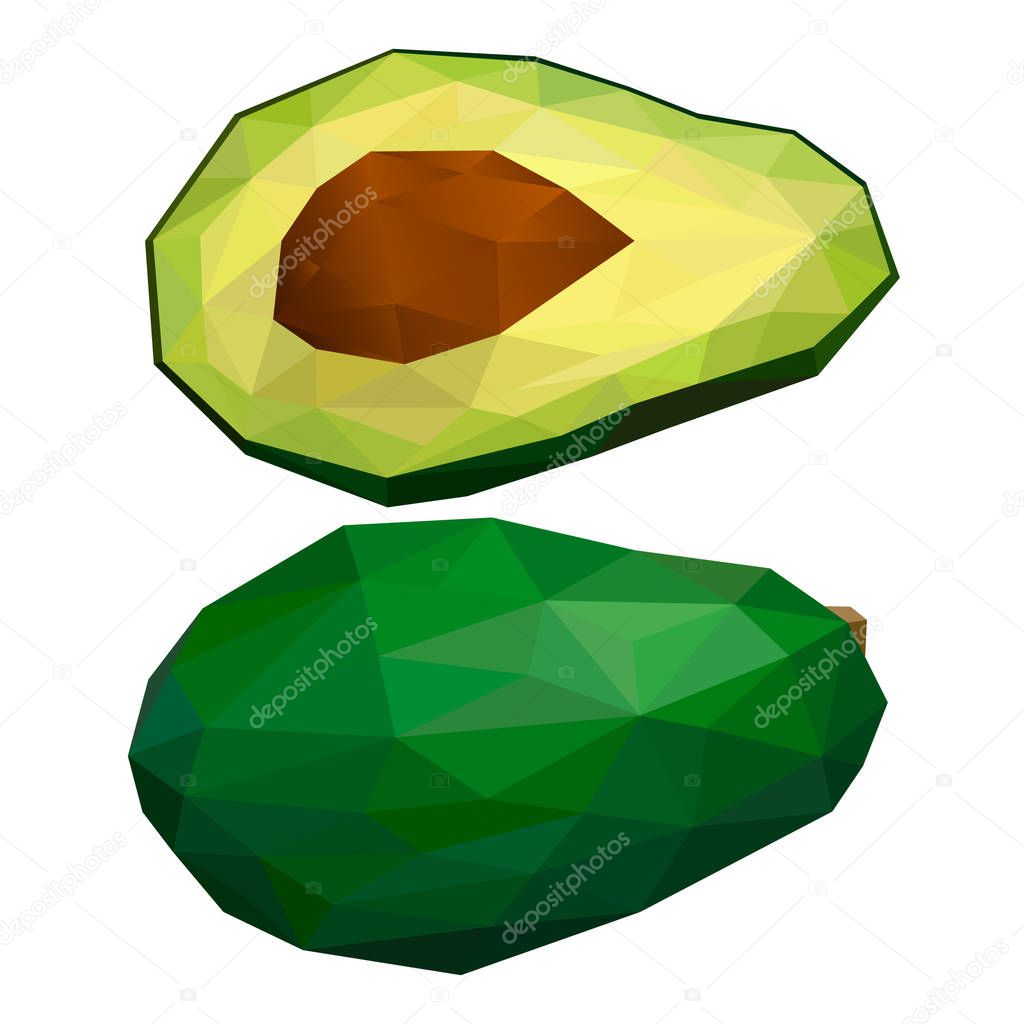 Avocado. Polygonal fruit - avocado. Polygonal fruit. Low poly st
