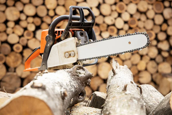 Kettingzaag Actie Die Hout Zaagt Hout Met Zaag Stof Bewegingen — Stockfoto