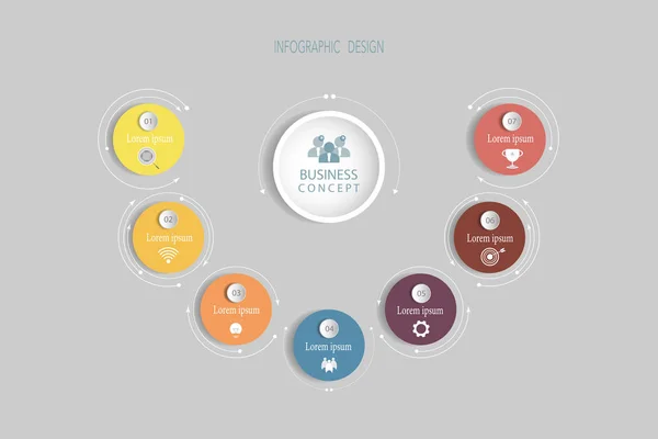 Daire etiket tasarımını Infographics vektör tasarım şablonu. Vektör illüstrasyon iş kavramı, simge, 7 step.Infographic öğesi için iş akışı düzeni, diyagram, web tasarım.