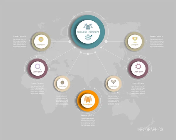 Circlelabel tasarım Infographics vektör tasarım şablonu. Vektör illüstrasyon iş kavramı, simge, 7 step.Infographic öğesi için iş akışı düzeni, diyagram, web tasarım.