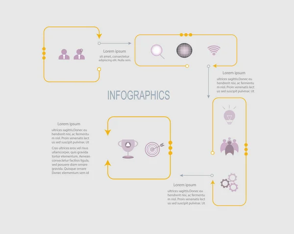 Zaman çizelgesi infographics şablonu ile kare çizmek, vektör çizim. Simge, adımları veya işlemler ile iş kavramı. Şablon design.Infographic öğesi için Düzen süreç diyagramı.