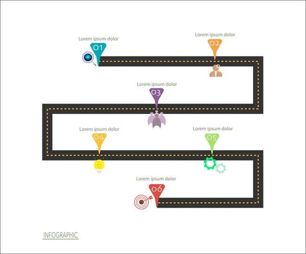 Zaman çizelgesi infographics şablonu ile yol haritası çizmek, vektör çizim. Düzen süreç diyagramı için simge, adımları veya processes.Infographic öğesi ile iş kavramı.