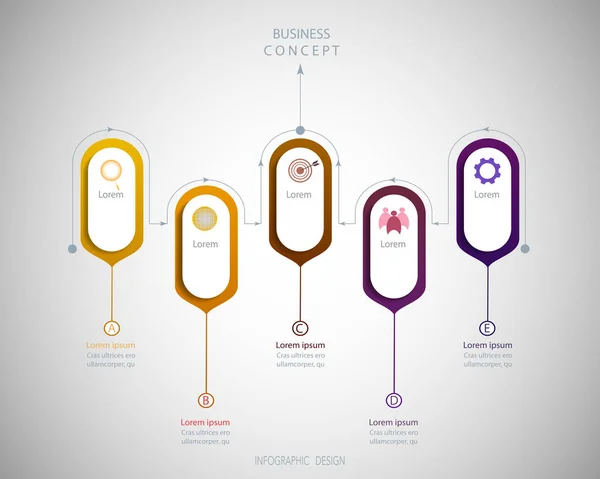 Infographic etiket tasarım simgeler ve 5 seçenekleri veya adımları ile vektör. Bu diyagram, akış şeması, bilgi grafik sunumlar afiş, iş akışı düzeni, işlem iş kavramı için Infographics