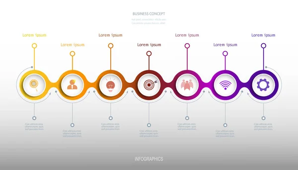Renkli daire etiket tasarımını Infographics vektör tasarım şablonu. Vektör illüstrasyon iş kavramı, simge, 7 step.Infographic öğesi için iş akışı düzeni, diyagram, web tasarım.