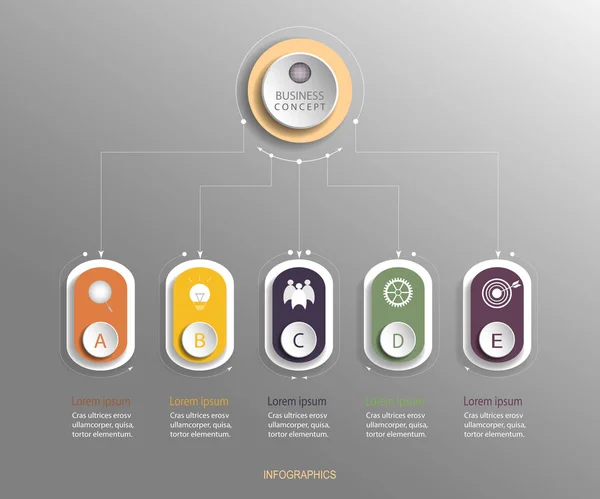 Infographic etiket tasarım simgeler ve 5 seçenekleri veya adımları ile vektör. Bu diyagram, akış şeması, bilgi grafik sunumlar afiş, iş akışı düzeni, işlem iş kavramı için Infographics.