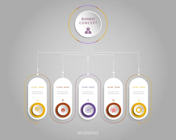 Infographic etiket tasarım simgeler ve 5 seçenekleri veya adımları ile vektör. Bu diyagram, akış şeması, bilgi grafik sunumlar afiş, iş akışı düzeni, işlem iş kavramı için Infographics