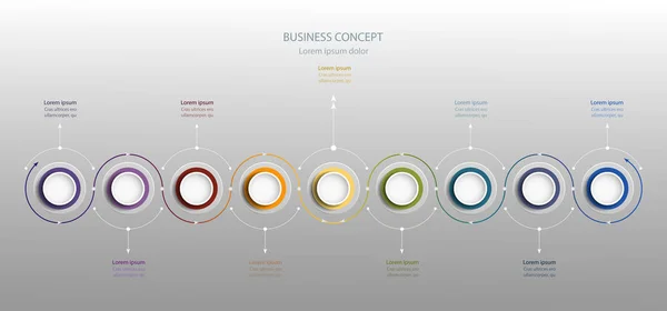 Infographic daire etiket tasarım simgeler ve 9 seçenekleri veya adımları ile vektör. Bu diyagram, akış şeması, bilgi grafik sunumlar afiş, iş akışı düzen, işlem için renkli Infographics iş kavramı için