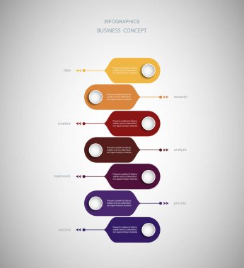 Infographic etiket tasarım simgeler ve 7 seçenekleri veya adımları ile vektör. Bu diyagram, akış şeması, bilgi grafik sunumlar afiş, iş akışı düzeni, işlem iş kavramı için Infographics