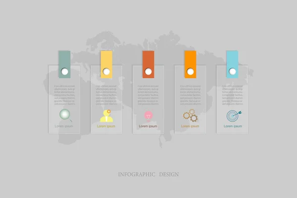 Dikdörtgen etiket tasarımını Infographics vektör tasarım şablonu. Vektör illüstrasyon iş kavramı, simge, 5 step.Infographic öğesi için iş akışı düzeni, diyagram, web tasarım.