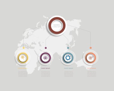 Vektör Infographics daire etiketi, şablon tasarımı. Düzen süreç diyagramı için simge 4 step.Infographic öğesi ile iş kavramı.