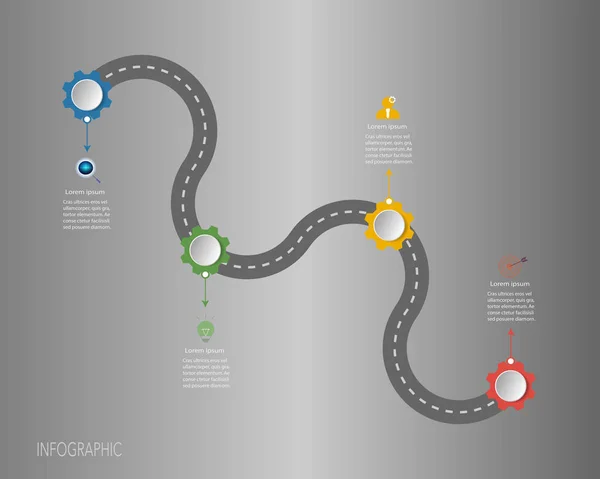 Infographics Sjabloon Tijdlijn Met Routekaart Ontwerp Vectorillustratie Businessconcept Met Pictogram — Stockvector