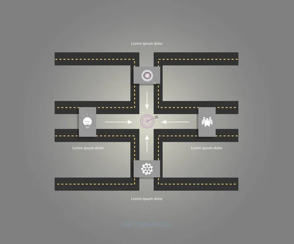 Tidslinjen Infographics Mall Med Färdplanen Design Vektorillustration Affärsidén Med Ikonen — Stock vektor