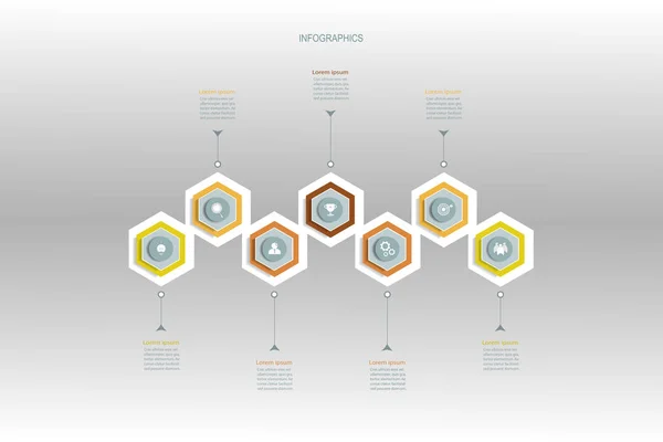 Infographics 다각형 레이블 템플릿 디자인입니다 비즈니스 프로세스 다이어그램 레이아웃에 아이콘 스톡 일러스트레이션