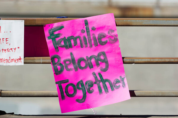 Los Angeles, June 30, 2018: Posters around the Metropolitan Detention Center in protest of President Donald Trump's zero tolerance immigration policy.