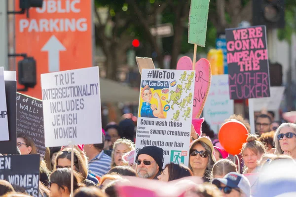 Los Angeles Eua Janeiro 2019 Protestantes Segurando Sinal Durante Terceira — Fotografia de Stock