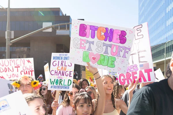 Los Angeles Usa Januari 2019 Demonstranter Med Skylt 3Rd Womens Stockfoto